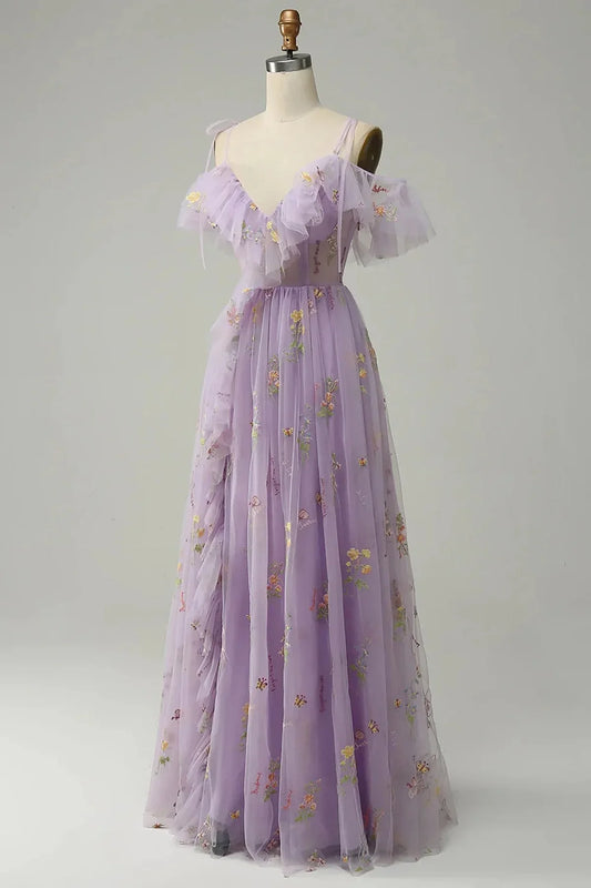 Light Purple V-neckline Straps Long Formal Dress, A-line Purple Prom Dress TP1031
