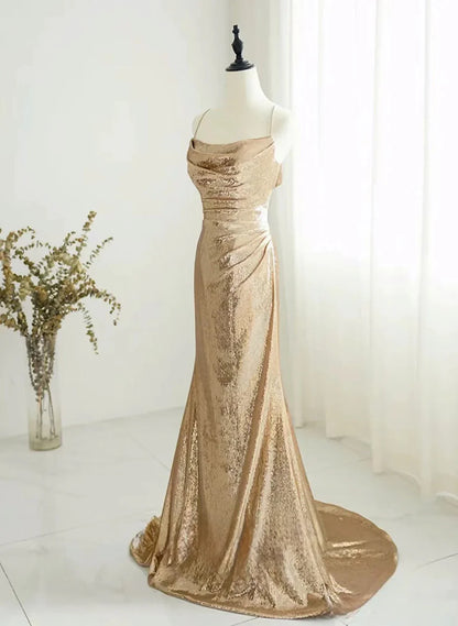 Vestido de fiesta largo con lentejuelas color champán, vestido formal con lentejuelas color champán TP1058