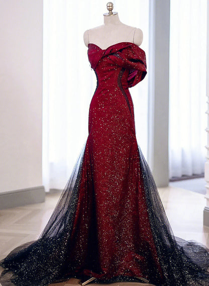 Black And Red Long Party Dress Prom Dress, Sweetheart Satin Evening Dress Formal Dress TP1068