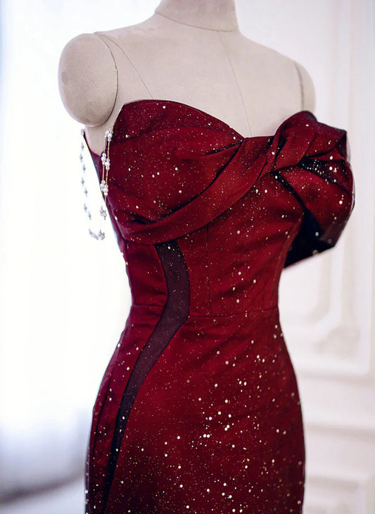 Black And Red Long Party Dress Prom Dress, Sweetheart Satin Evening Dress Formal Dress TP1068