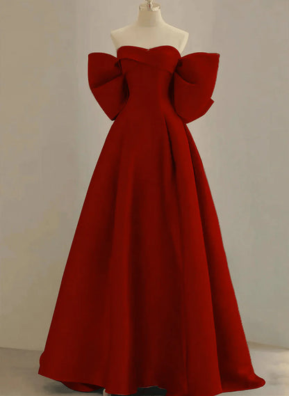 Vestido de fiesta largo de satén rojo vino con escote en forma de corazón y corte A, vestido de noche rojo vino TP1076
