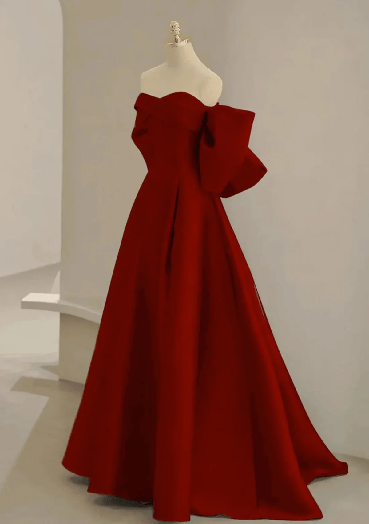 Vestido de fiesta largo de satén rojo vino con escote en forma de corazón y corte A, vestido de noche rojo vino TP1076