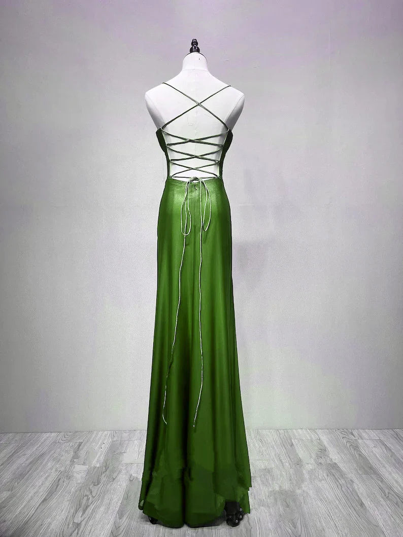 Green Spandex Straps Formal Dress, Green Evening Dress Prom Dress TP1086