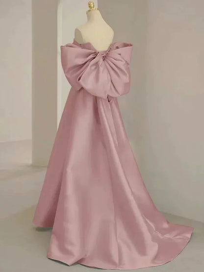 Vestido de fiesta de satén rosa hasta el suelo, vestido de noche con hombros descubiertos TP112