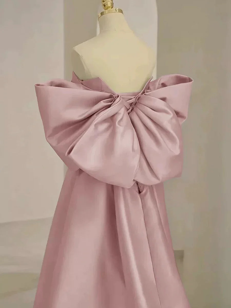 Vestido de fiesta de satén rosa hasta el suelo, vestido de noche con hombros descubiertos TP112