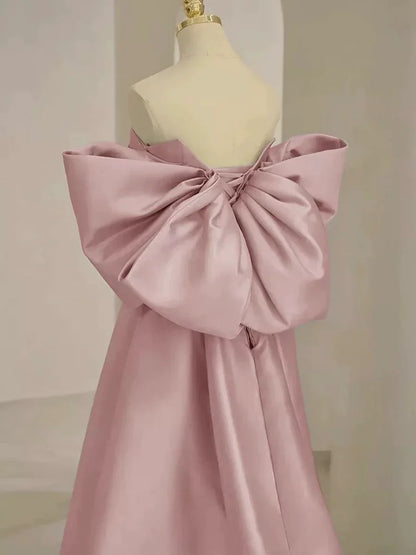 Vestido de fiesta de satén rosa hasta el suelo, vestido de noche con hombros descubiertos TP112