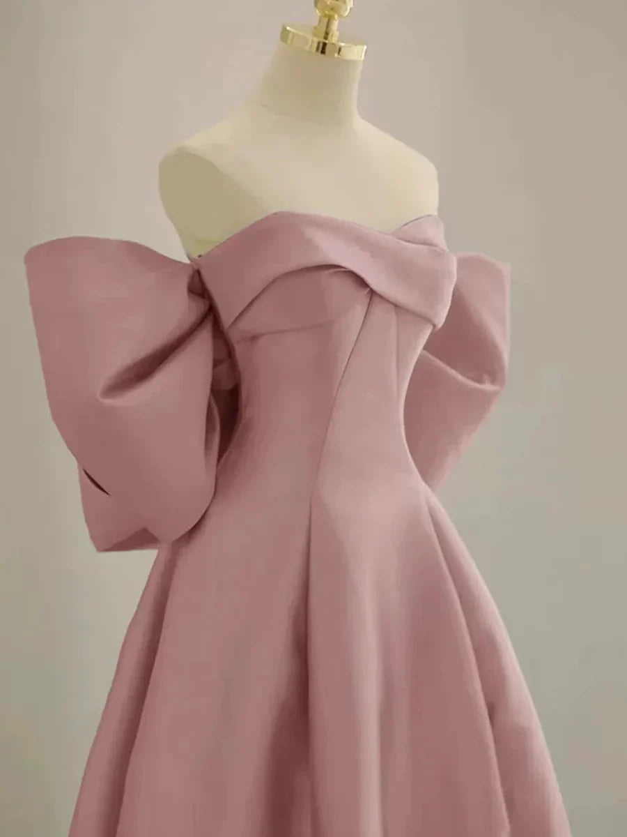 Vestido de fiesta de satén rosa hasta el suelo, vestido de noche con hombros descubiertos TP112
