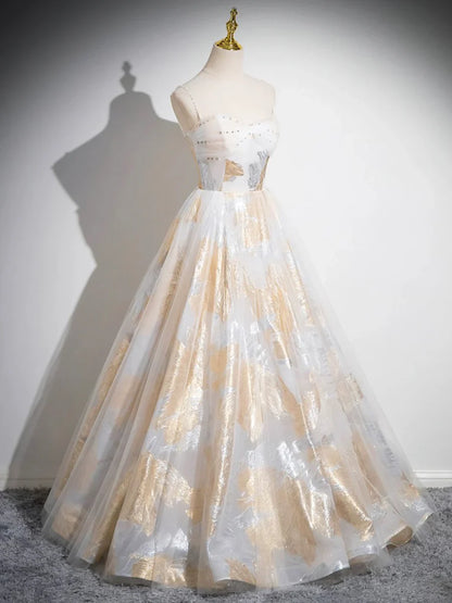 Hermoso vestido de fiesta con tirantes finos, largo hasta el suelo, corte A, estampado floral, TP149