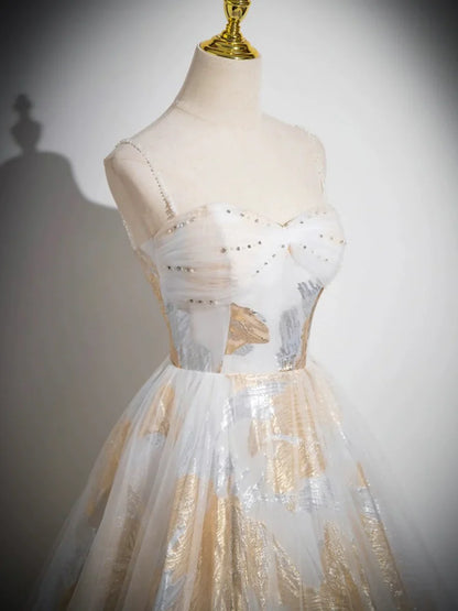 Hermoso vestido de fiesta con tirantes finos, largo hasta el suelo, corte A, estampado floral, TP149