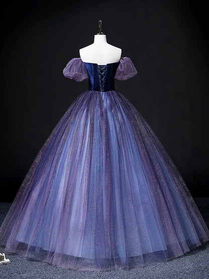 Beautiful Velvet Tulle Long Prom Dress, Purple A-line Party Dress sweet 16 Dress TP156