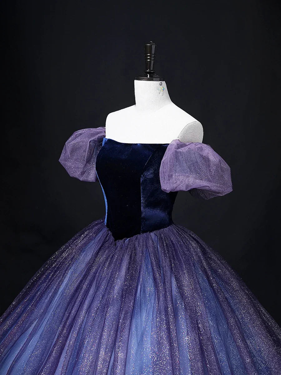 Beautiful Velvet Tulle Long Prom Dress, Purple A-line Party Dress sweet 16 Dress TP156