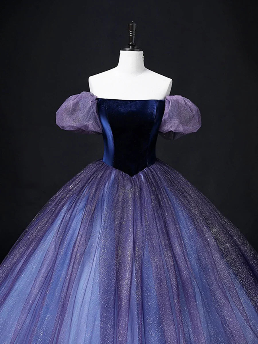 Beautiful Velvet Tulle Long Prom Dress, Purple A-line Party Dress sweet 16 Dress TP156