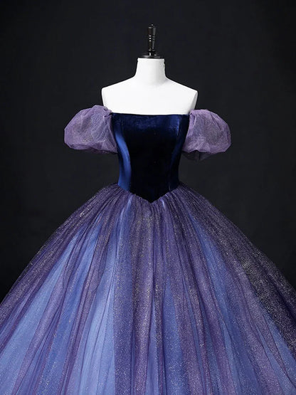 Beautiful Velvet Tulle Long Prom Dress, Purple A-line Party Dress sweet 16 Dress TP156