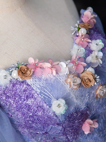 Dreamy Colorful Flowers Purple/blue Prom Dress, Fairy Off the Shoulder A-Line Princess Party Gown TP169