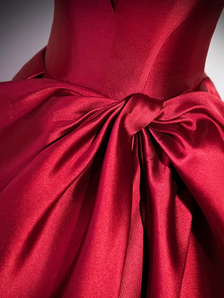 Burgundy Satin Strapless Long Prom Dress, Beautiful A-Line Evening Party Dress TP172