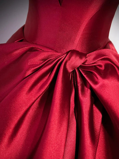 Burgundy Satin Strapless Long Prom Dress, Beautiful A-Line Evening Party Dress TP172