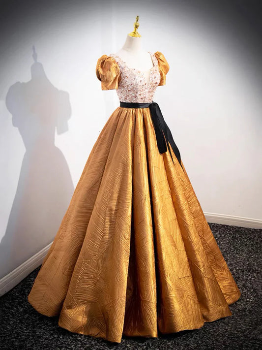 Vestido de fiesta único con escote en V y cuentas, largo hasta el suelo, hermoso vestido de fiesta de manga corta en forma de A TP190