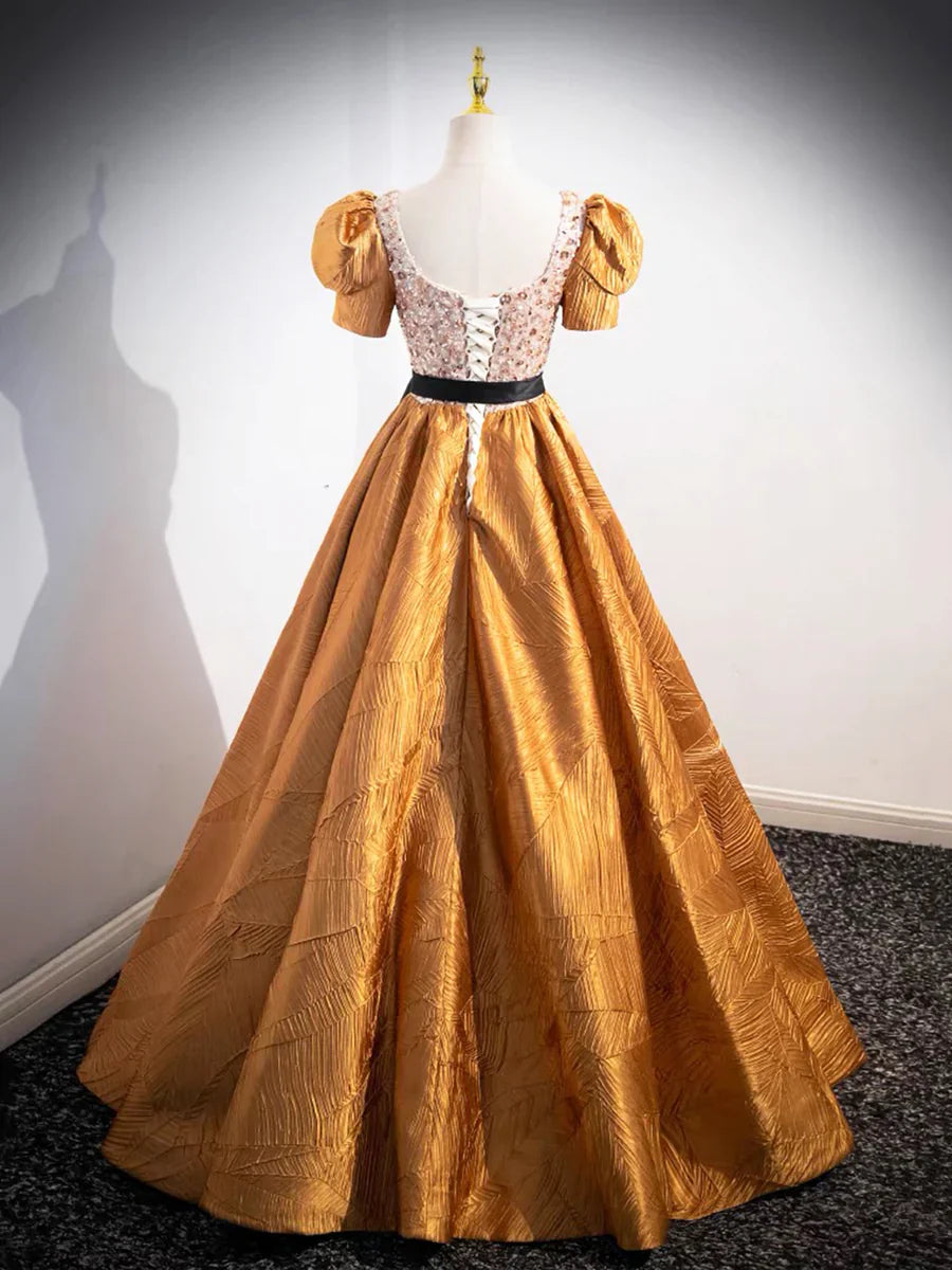 Vestido de fiesta único con escote en V y cuentas, largo hasta el suelo, hermoso vestido de fiesta de manga corta en forma de A TP190