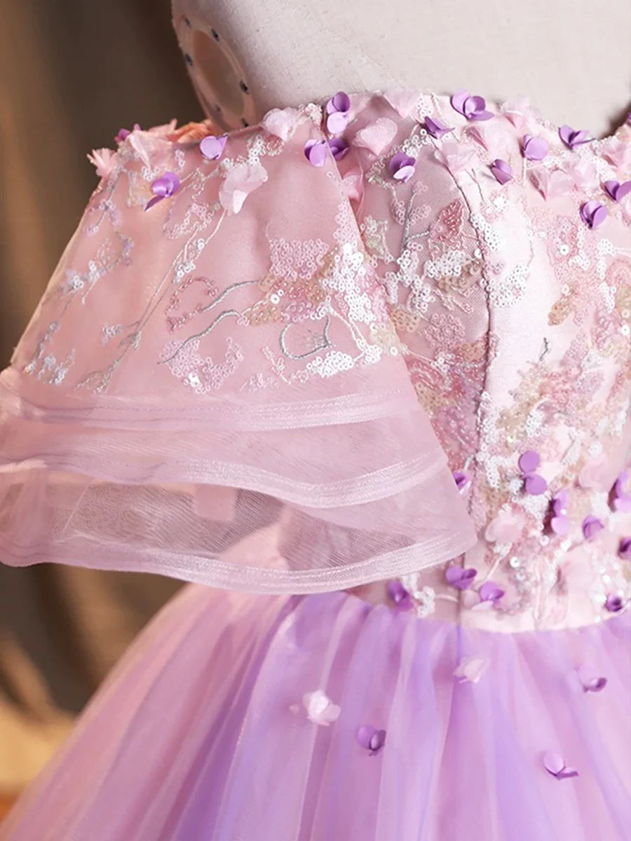 Purple Tulle Sequins Long Prom Dress, A-Line Off the Shoulder Evening Party Dress TP247