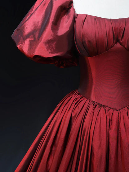 Burgundy Scoop Short Sleeves Party Dress, A-Line Long Evening Dress Prom Dress  TP252