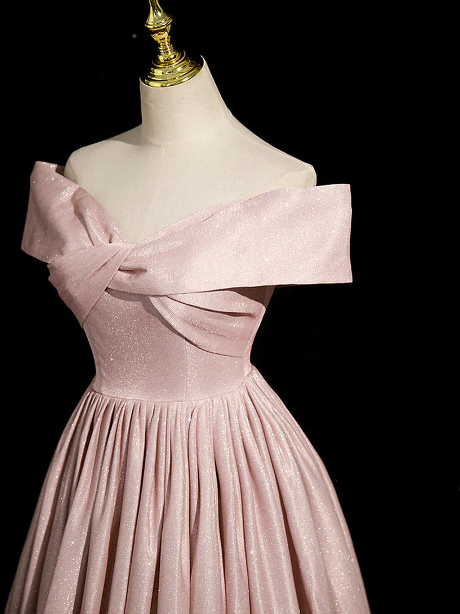 Vestido de fiesta rosa degradado brillante, largo hasta el suelo, con hombros descubiertos, corte A, TP254