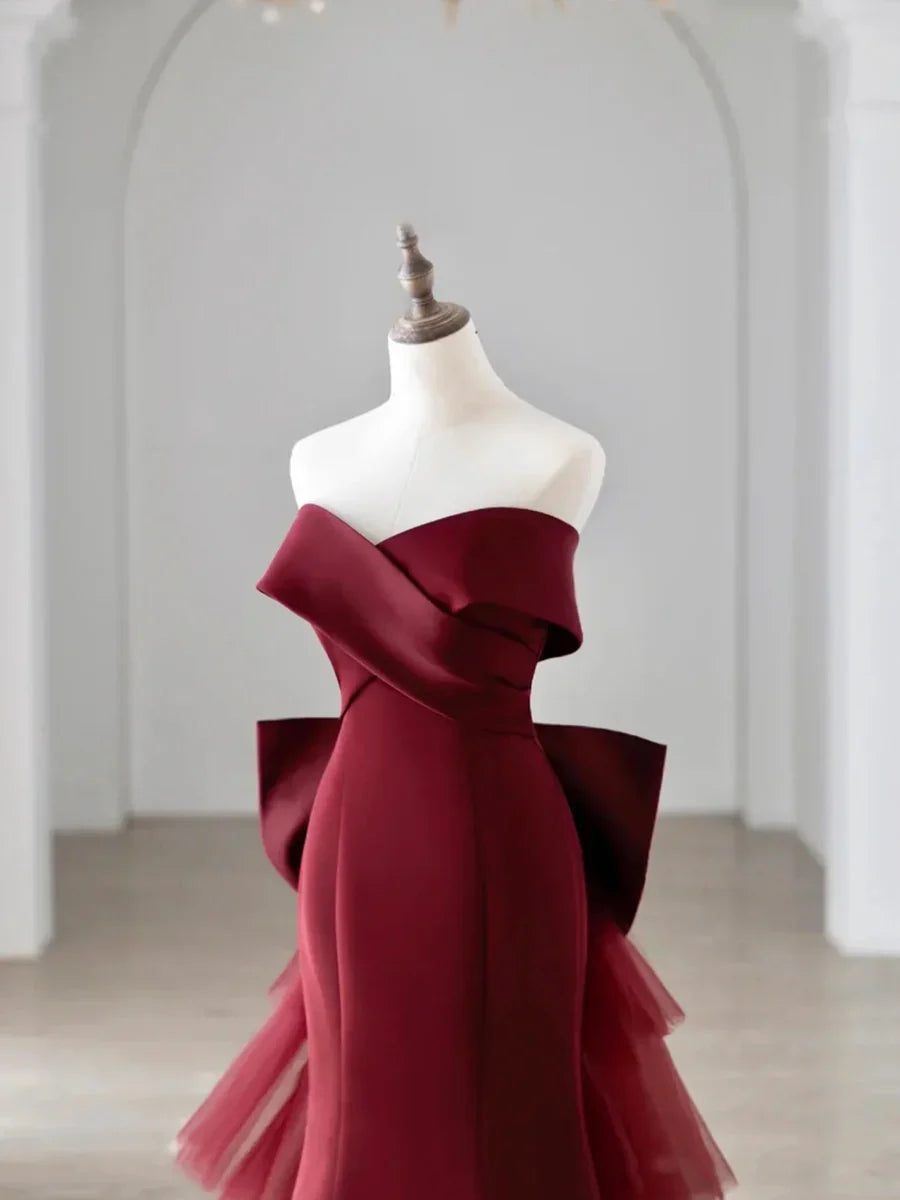 Vestido de fiesta de satén con hombros descubiertos y escote en V estilo sirena, TP268