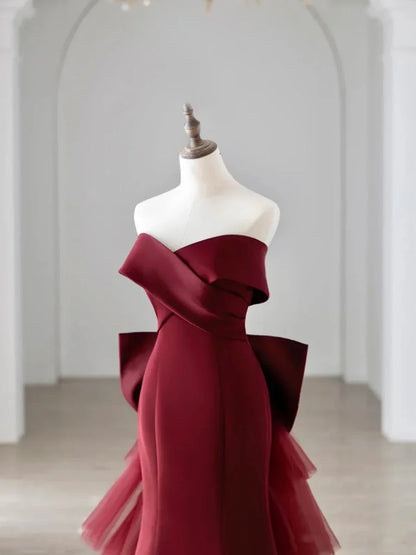 Vestido de fiesta de satén con hombros descubiertos y escote en V estilo sirena, TP268