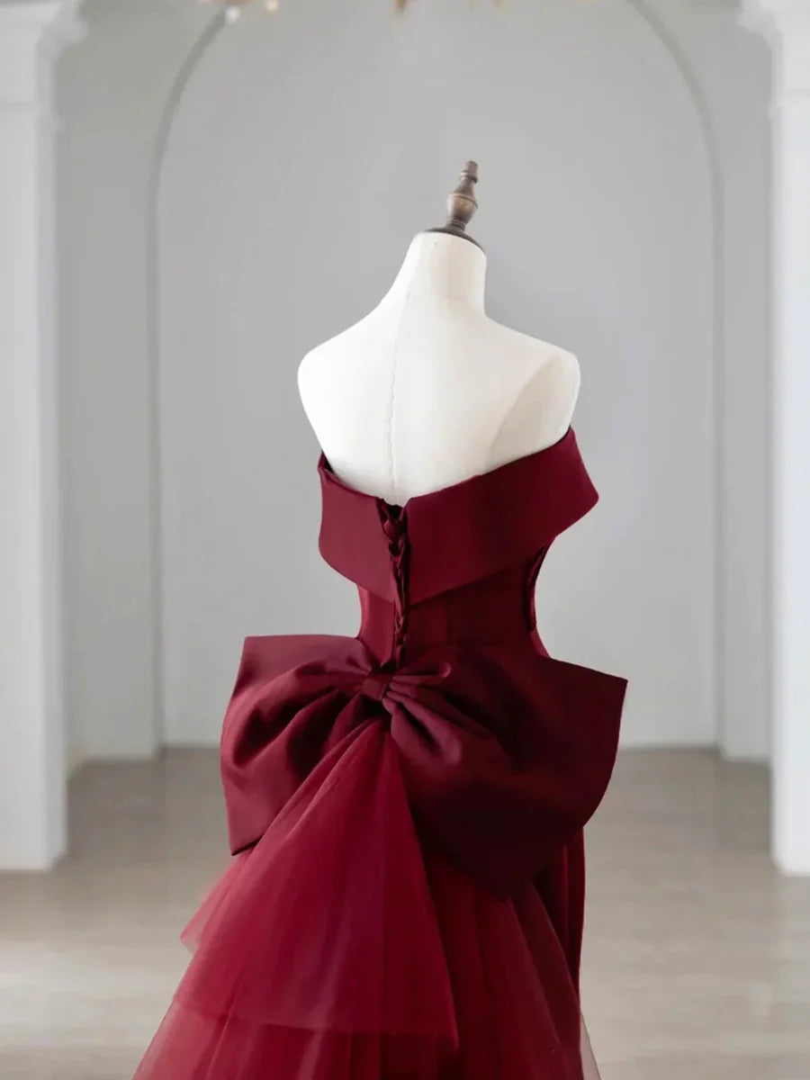 Vestido de fiesta de satén con hombros descubiertos y escote en V estilo sirena, TP268