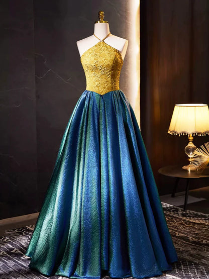 Vestido de fiesta largo retro con cuello halter, elegante vestido de fiesta de noche de corte A TP279