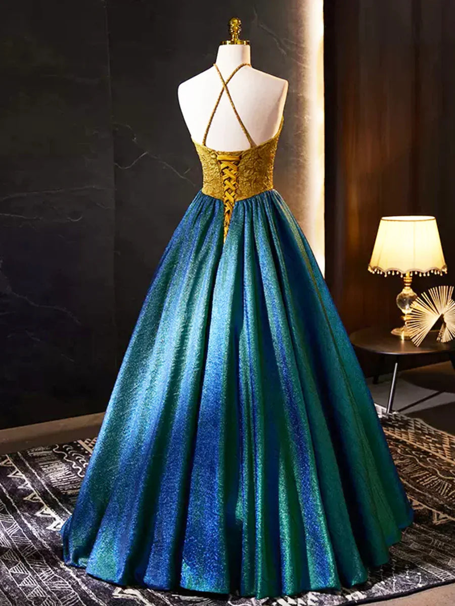 Vestido de fiesta largo retro con cuello halter, elegante vestido de fiesta de noche de corte A TP279
