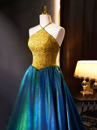 Vestido de fiesta largo retro con cuello halter, elegante vestido de fiesta de noche de corte A TP279