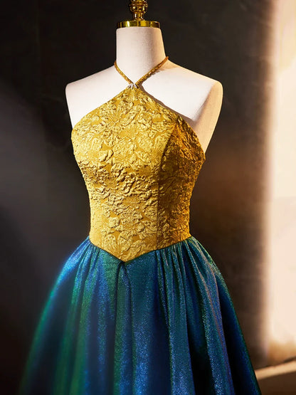 Vestido de fiesta largo retro con cuello halter, elegante vestido de fiesta de noche de corte A TP279