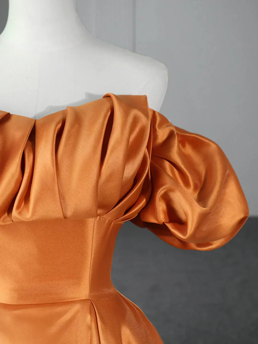 Vestido de fiesta largo de satén naranja hasta el suelo, con hombros descubiertos, TP285