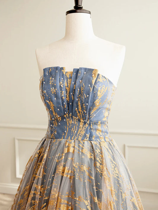 Beautiful Gradient Tulle Long Formal Dress, A-Line Strapless Prom Dress Evening Dress  TP329