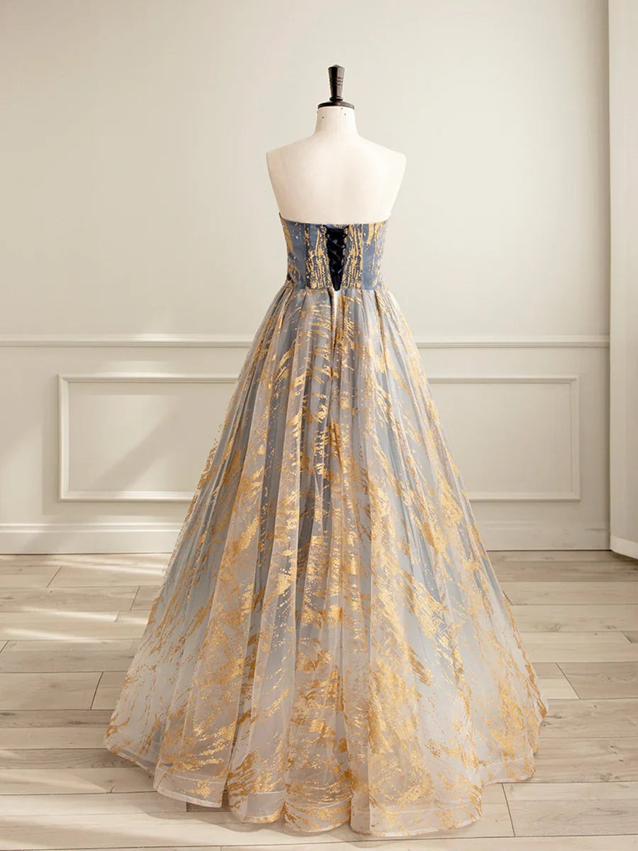 Beautiful Gradient Tulle Long Formal Dress, A-Line Strapless Prom Dress Evening Dress  TP329