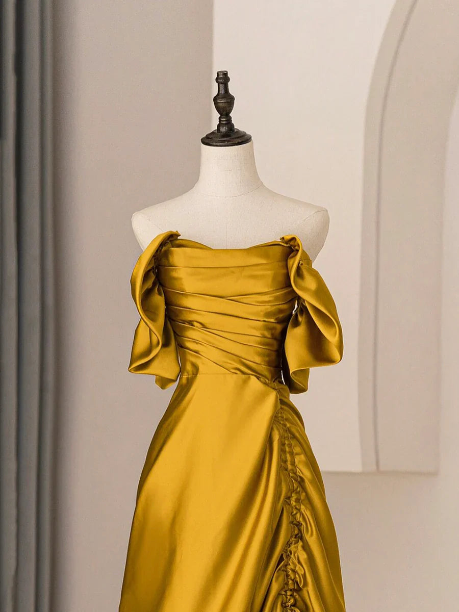 Vestido de fiesta largo de satén único, vestido de noche sencillo sin tirantes, corte A, TP345