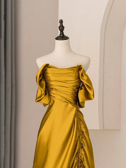 Vestido de fiesta largo de satén único, vestido de noche sencillo sin tirantes, corte A, TP345