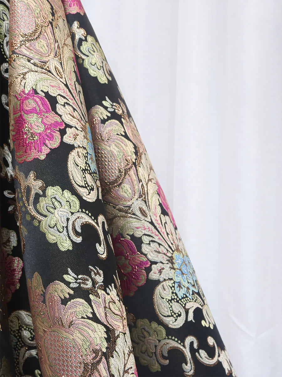 Black Floral Floor Length Prom Dress, A-Line Black Evening Dress  TP350