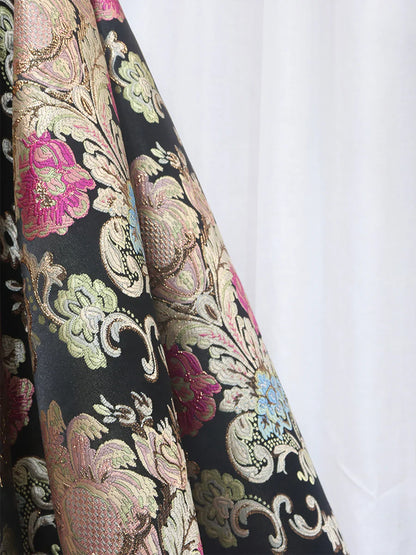 Black Floral Floor Length Prom Dress, A-Line Black Evening Dress  TP350