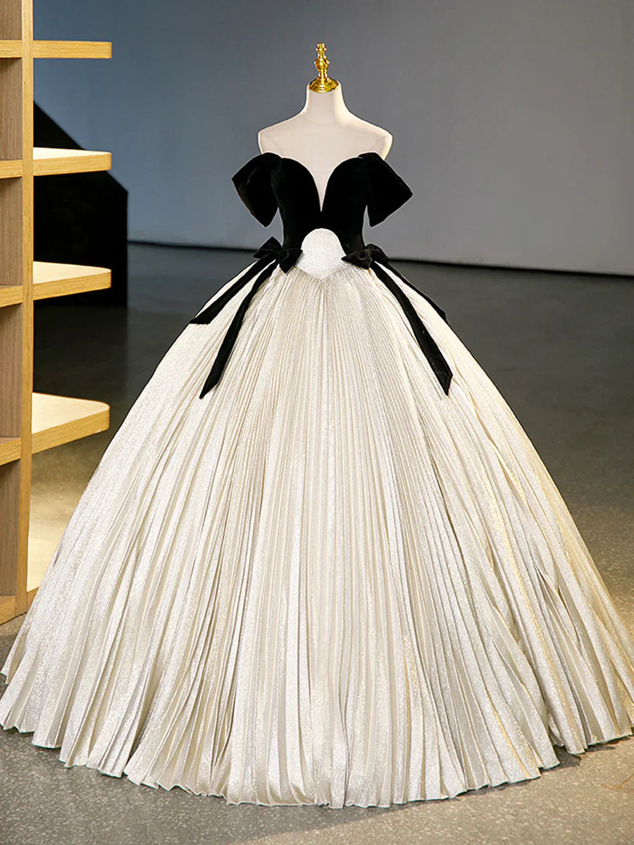 Black Velvet Long Prom Dress, Champagne A-Line Formal Dress Evening Dress  TP356