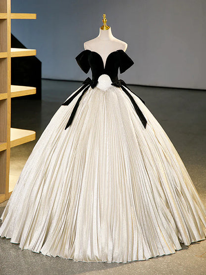 Black Velvet Long Prom Dress, Champagne A-Line Formal Dress Evening Dress  TP356