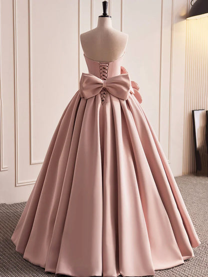 Vestido de fiesta largo de satén rosa sin tirantes, precioso vestido de noche de corte A TP357