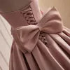 Vestido de fiesta largo de satén rosa sin tirantes, precioso vestido de noche de corte A TP357