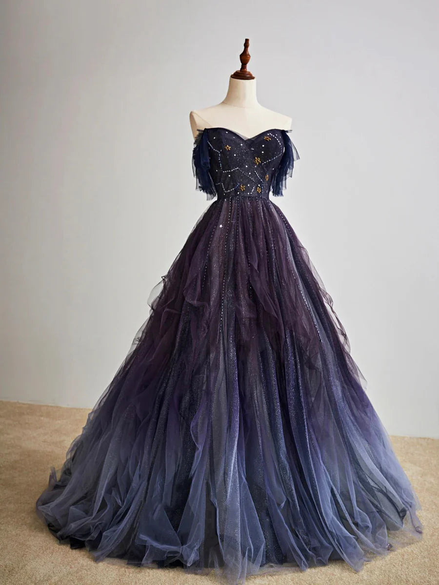 Vestido largo de fiesta de tul morado degradado, precioso vestido de fiesta de noche de corte A TP372