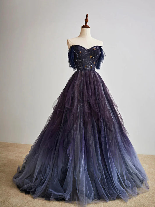 Vestido largo de fiesta de tul morado degradado, precioso vestido de fiesta de noche de corte A TP372