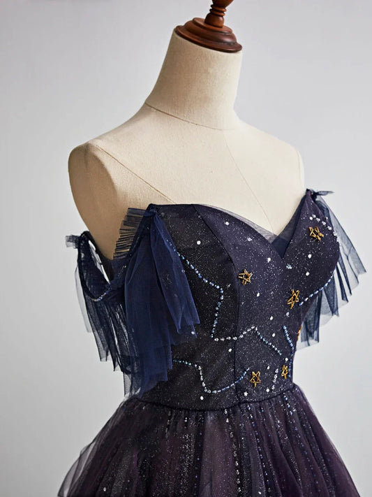 Vestido largo de fiesta de tul morado degradado, precioso vestido de fiesta de noche de corte A TP372