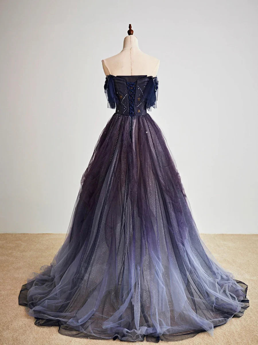 Vestido largo de fiesta de tul morado degradado, precioso vestido de fiesta de noche de corte A TP372