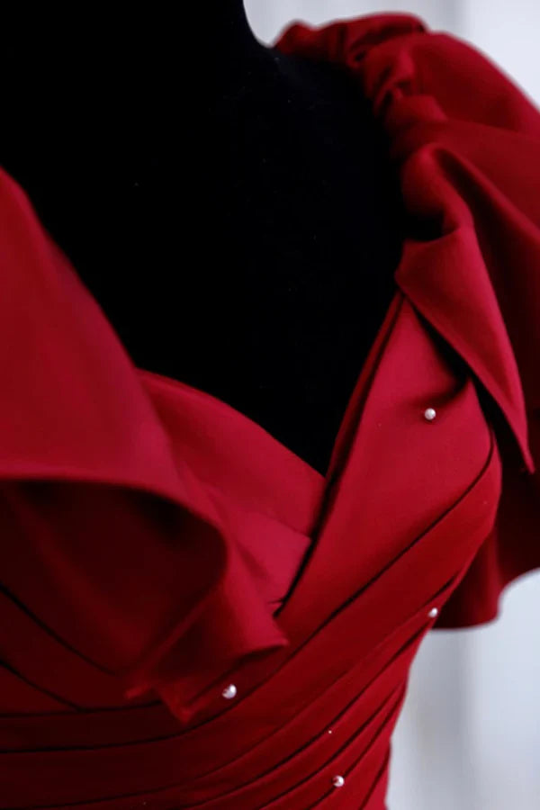 Burgundy Satin Long Prom Dress, A-Line Evening Party Dress  TP383