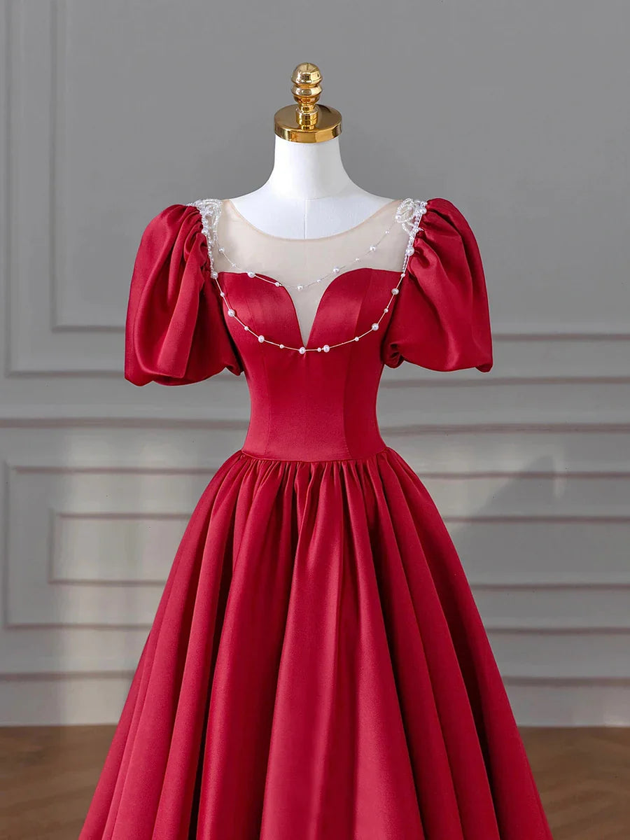 Burgundy Satin Long Prom Dresses, Lovely A-Line Formal Dresses  TP390