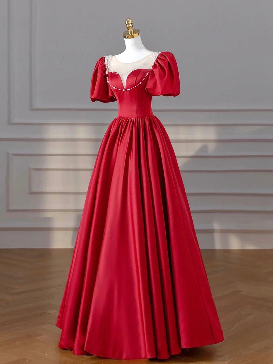 Burgundy Satin Long Prom Dresses, Lovely A-Line Formal Dresses  TP390